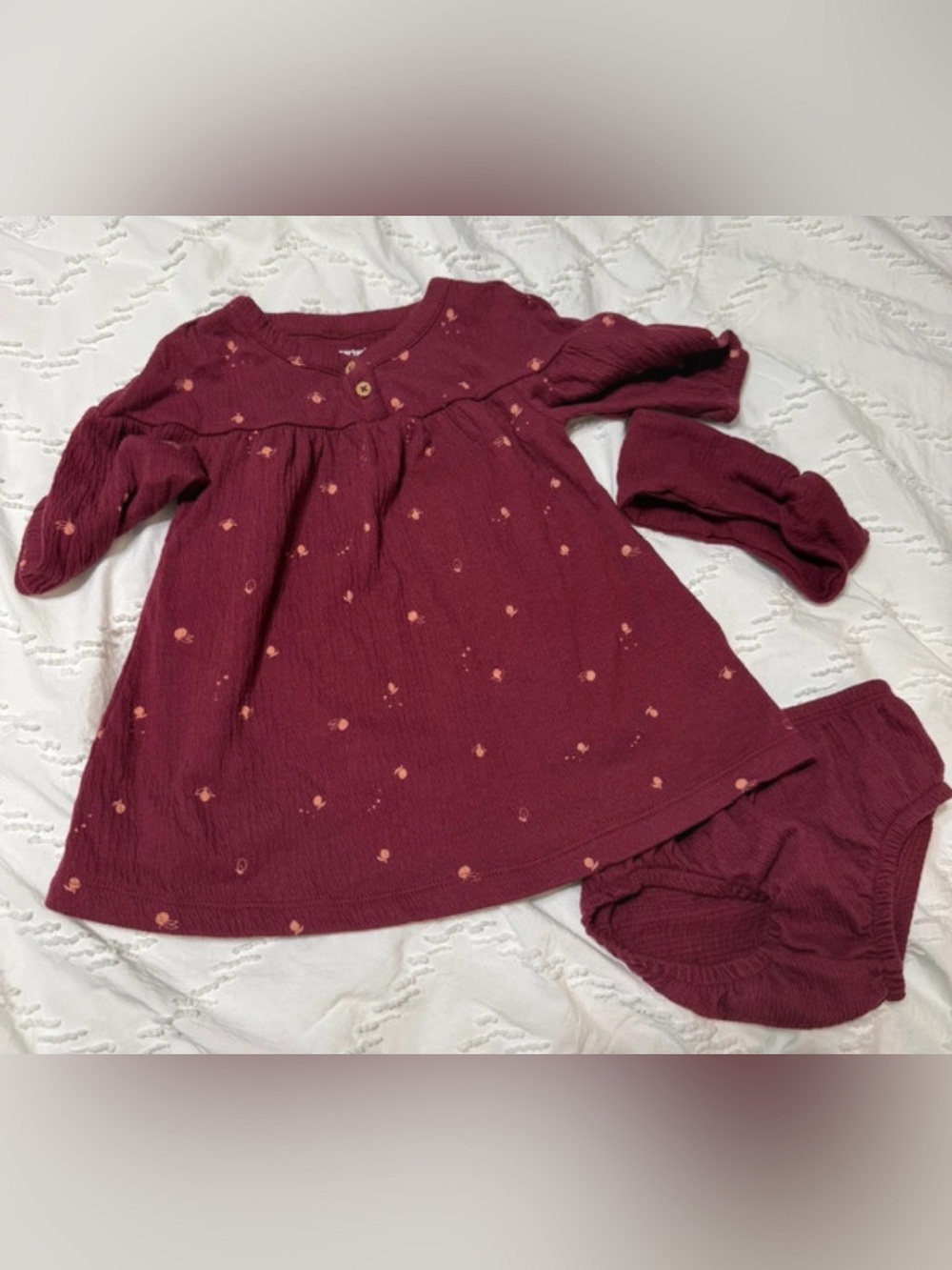 Carter’s Girls' Burgundy Long-Sleeve Dress with Bloomer & headband